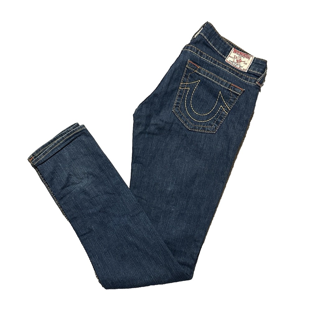 True Religion Jeans Womens Size 34x35 Blue Stella Low Rise Stretch Made‎ In USA